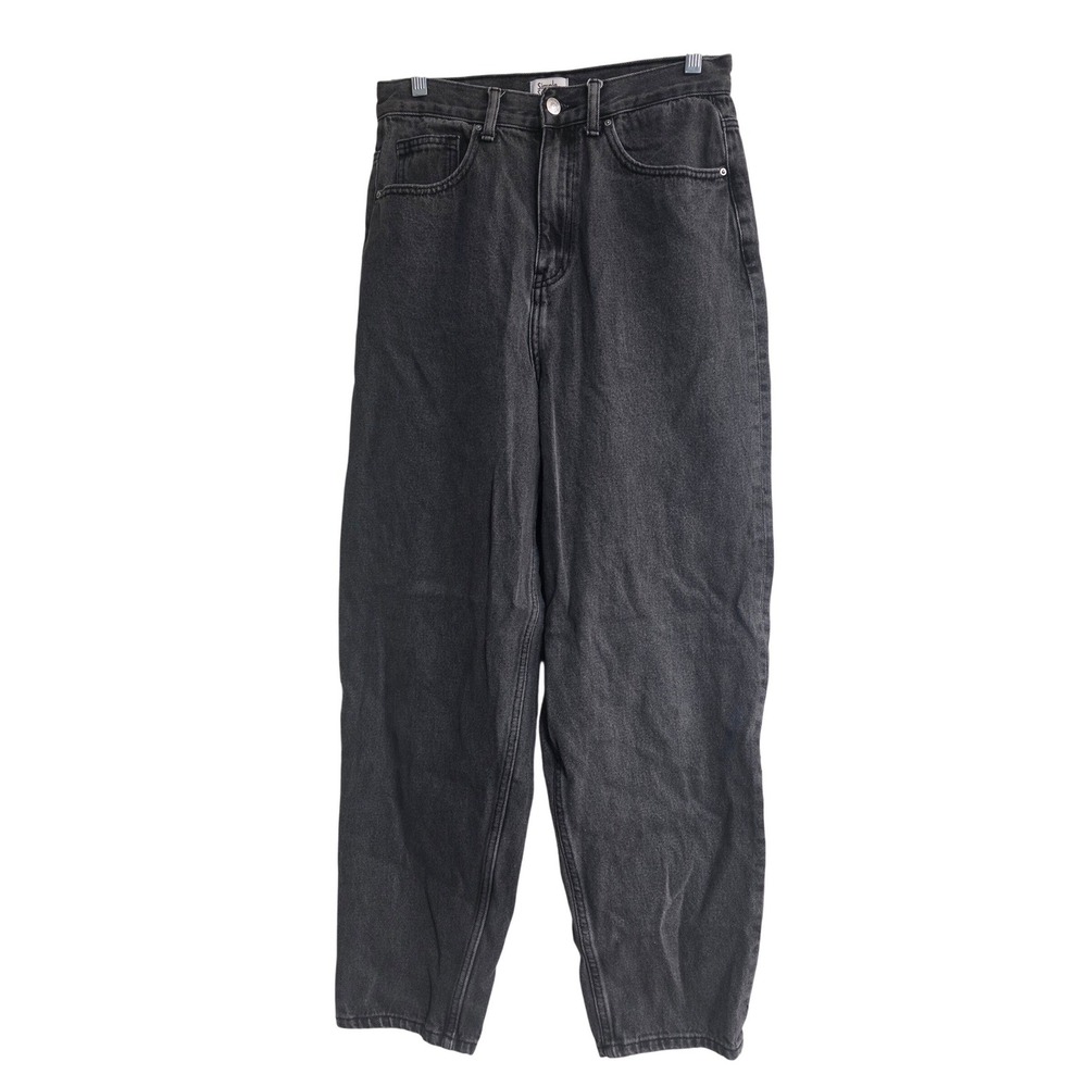 Simple Society WomensHigh Rise Baggy Mom Jeans Grey Acid Wash Tapered Denim 7/28